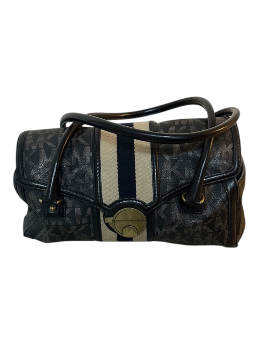 Michael Kors Signature Logo Satchel | Brown MK Monogram Stripe Bag